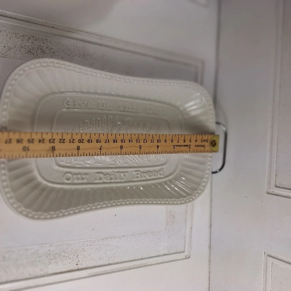 Cream Porcelain Serving Dish Give Us This Day Our Daily Bread - Picture 5 of 6